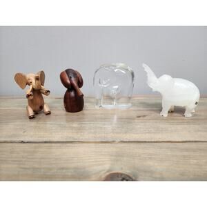 Vintage Elephant Figurine Collection Wood Glass Lot Of 4